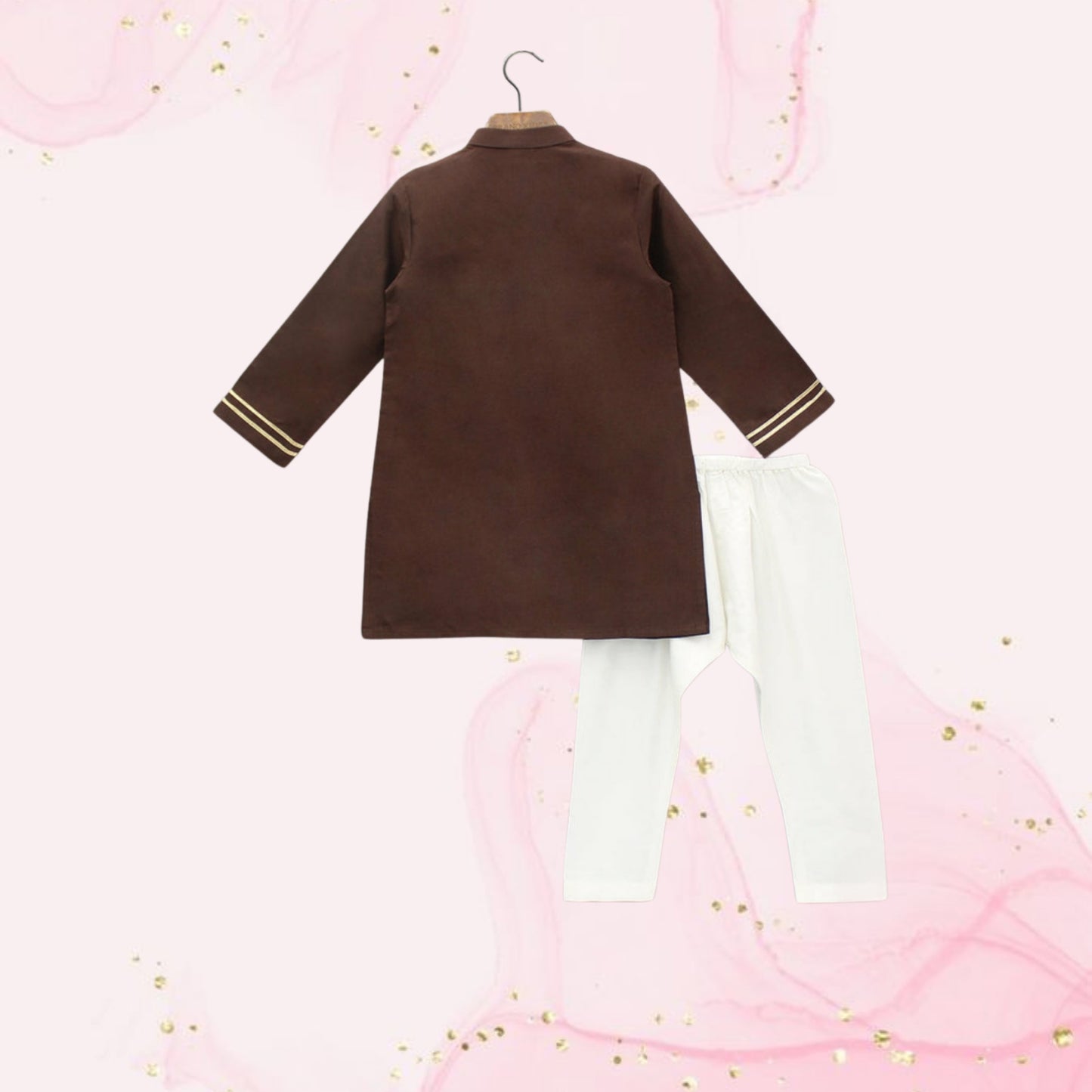 Pre Order: Embroidered Brown Kurta With Pyjama