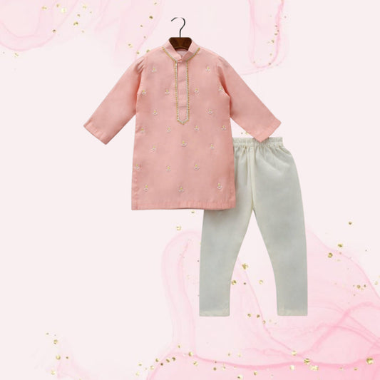 Pre Order: Diya Embroidered Peach Kurta And Churidar