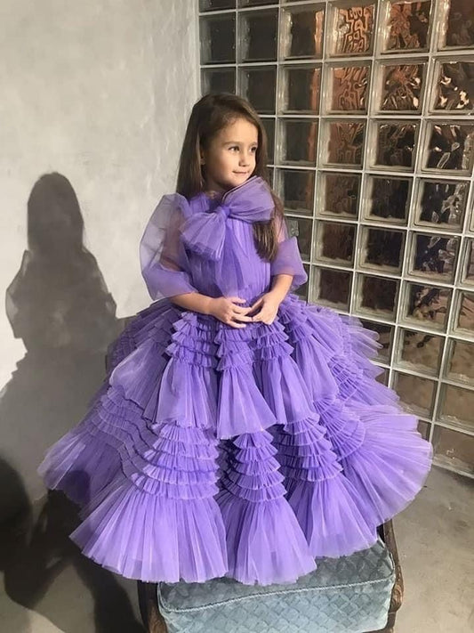 Gallant Purple Bow Frilled Gown