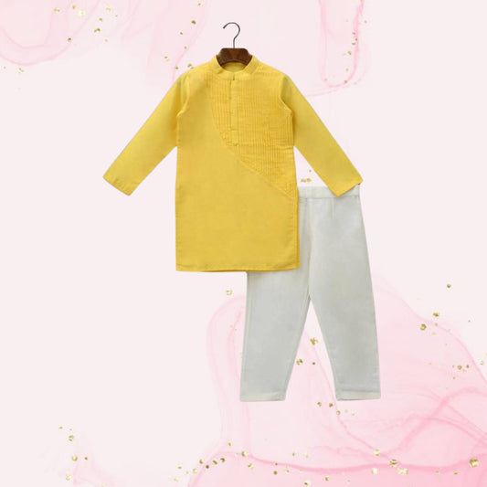 Pre Order: Ethnic Yellow Kurta And Off-White Pyjama