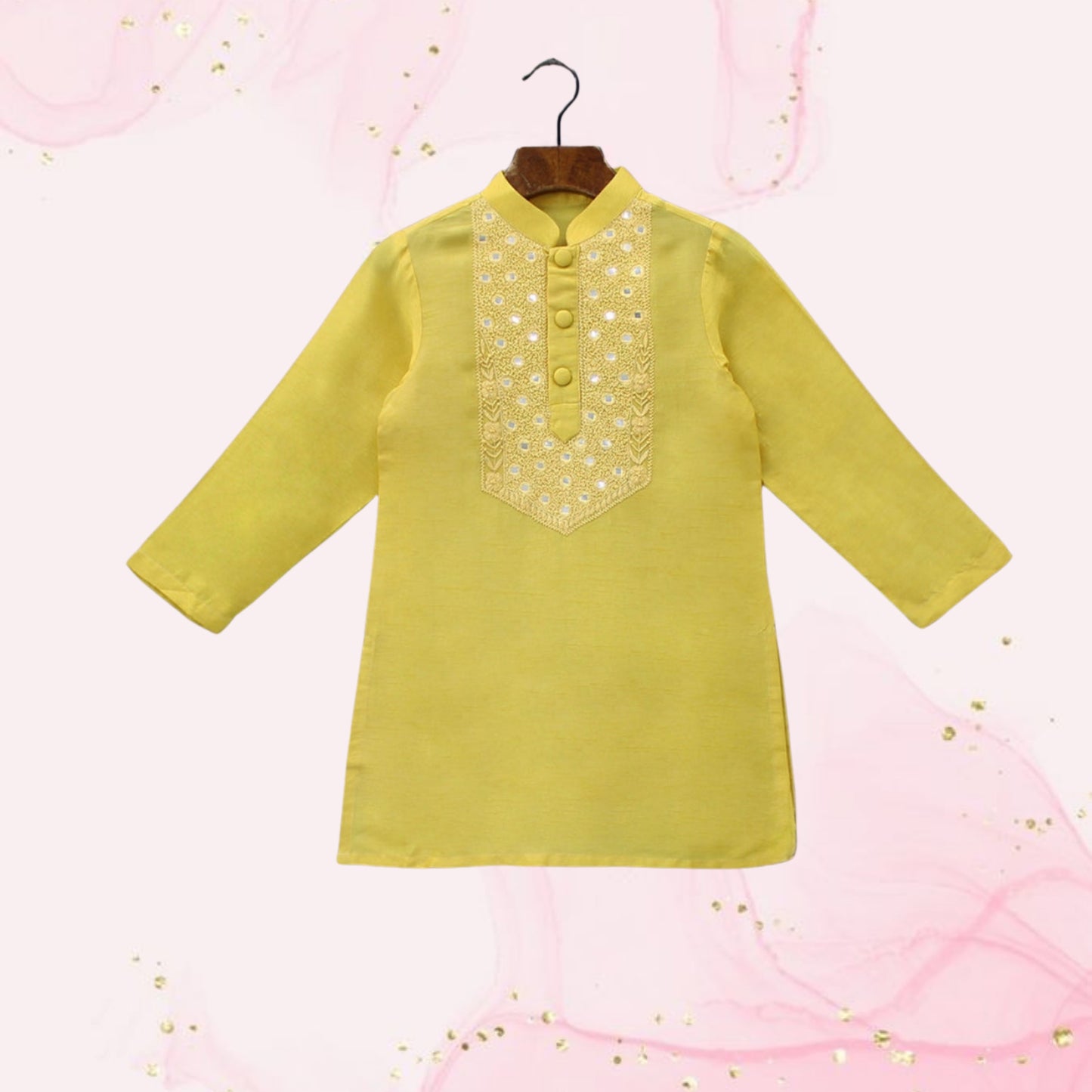 Pre Order: Thread Embroidered Yellow Kurta And Pyjama