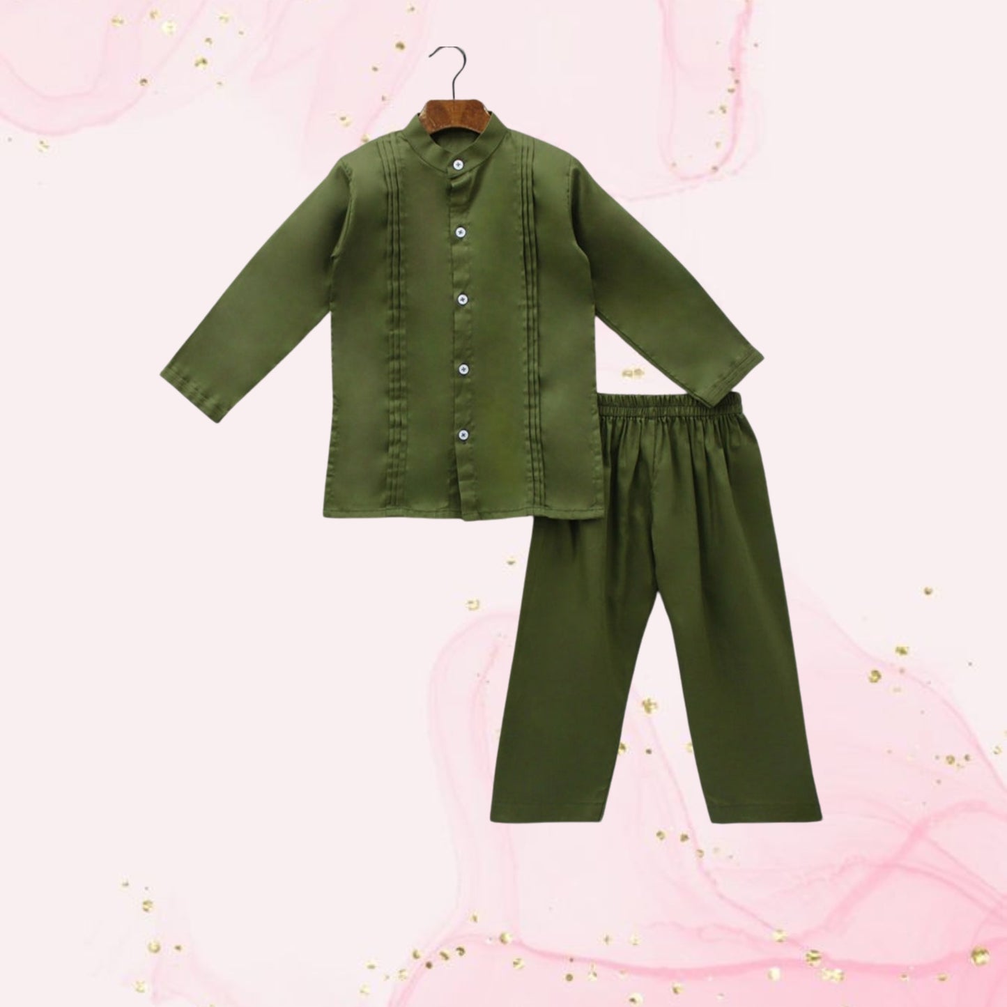 Pre Order: Green Kurta And Printed Jacket With Pyjama