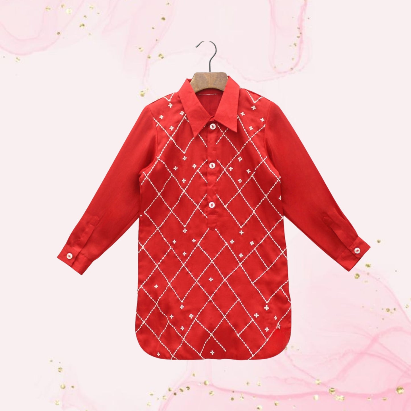 Pre Order: Embroidered Stylish Red Kurta With Salwar