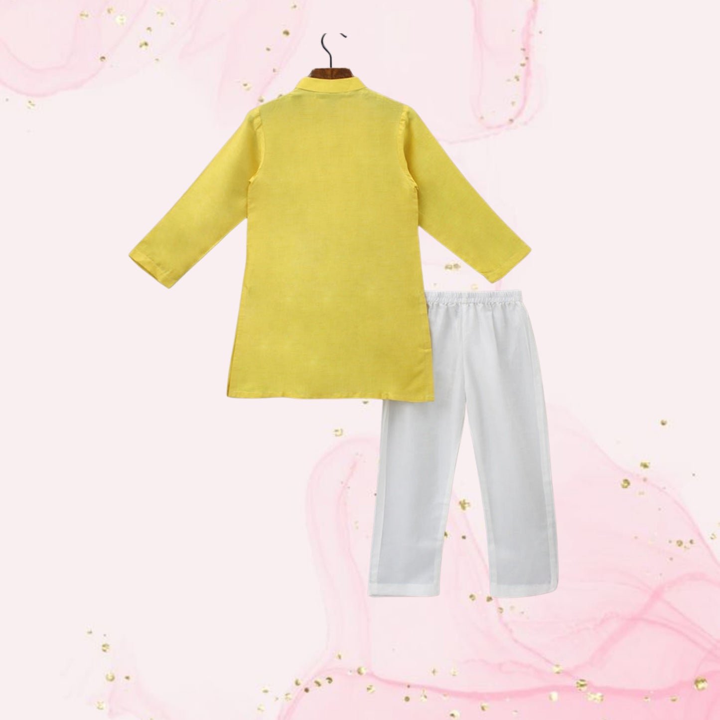 Pre Order: Thread Embroidered Yellow Kurta And Pyjama