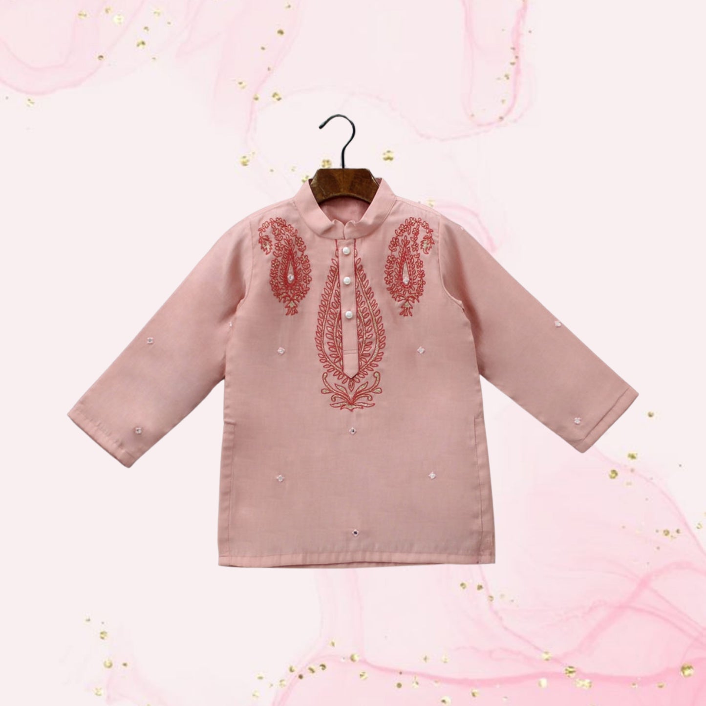 Pre Order: Thread Embroidered Peach Kurta And Pyjama