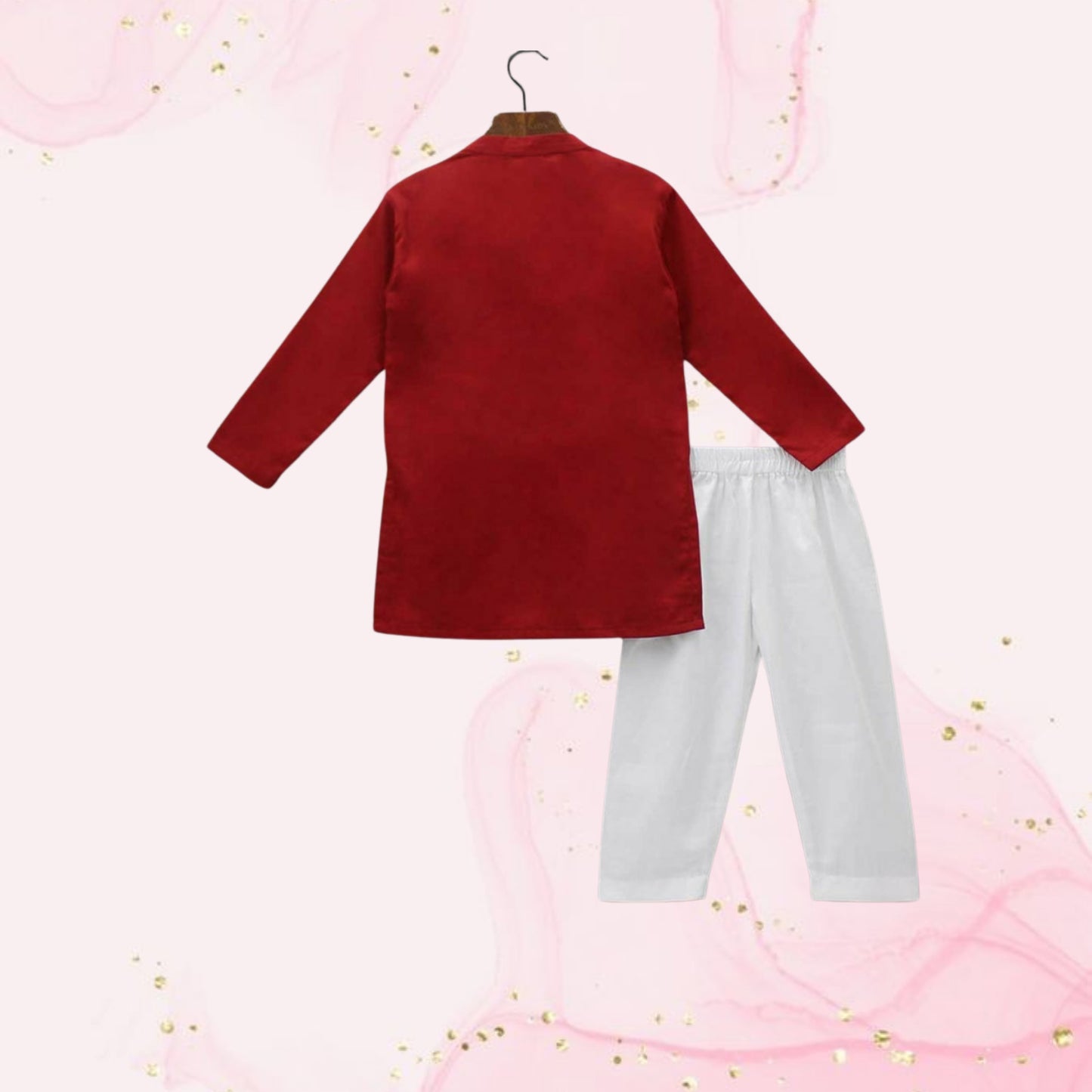 Pre Order: Ganesh Thread Embroidered Red Kurta And White Pyjama