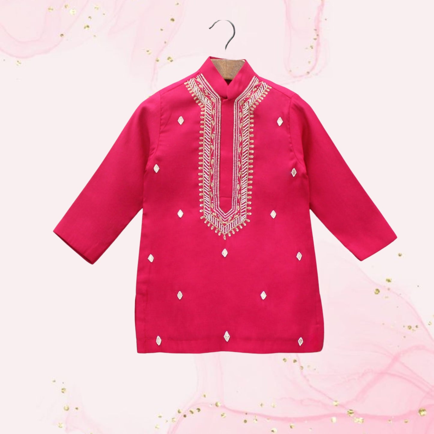 Pre Order: Embroidered Pink Kurta With Churidar