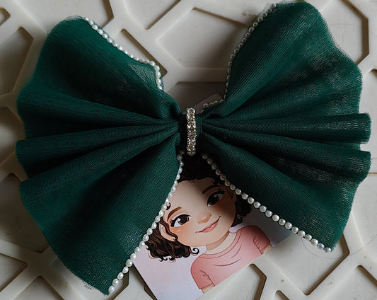 Green Pearl Bow Hairclip