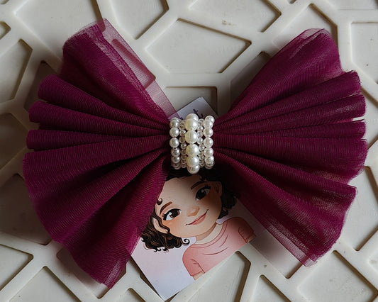 Wine Pearl Bow Hairclip