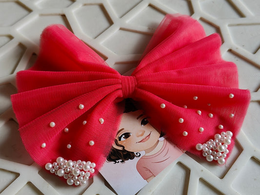 Red Pearl Bow Hairclip