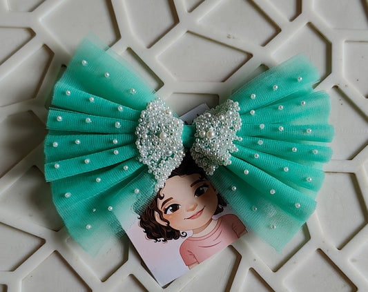 Mint Pearl Bow Hairclip