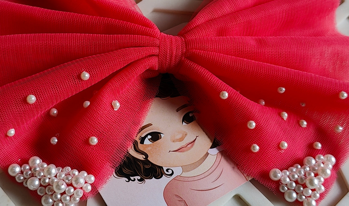 Red Pearl Bow Hairclip