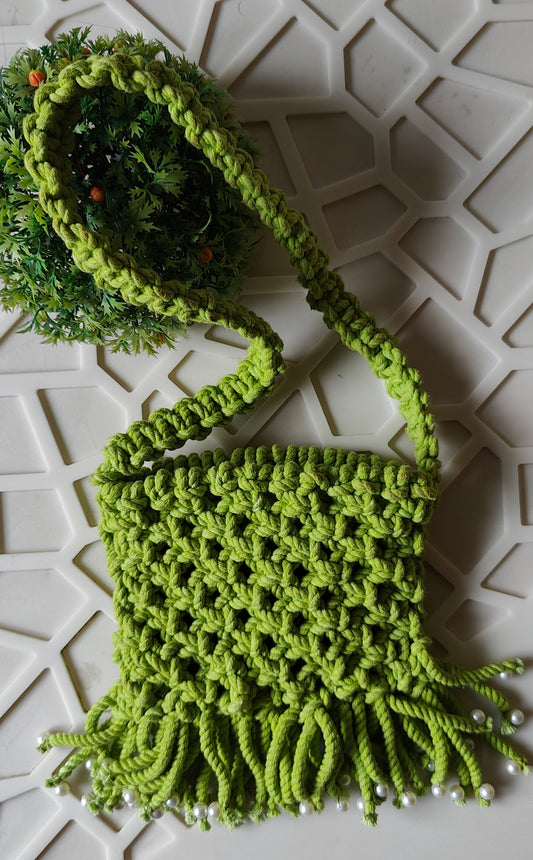 Green Macrame Pearl Bag