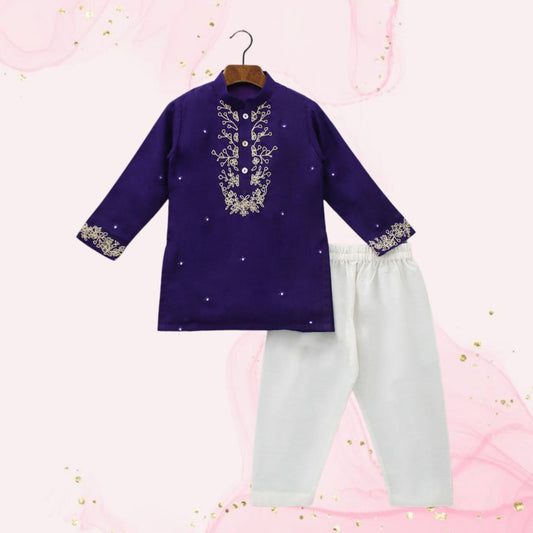 Pre Order: Purple Faux Mirror Work Kurta With Pyjama