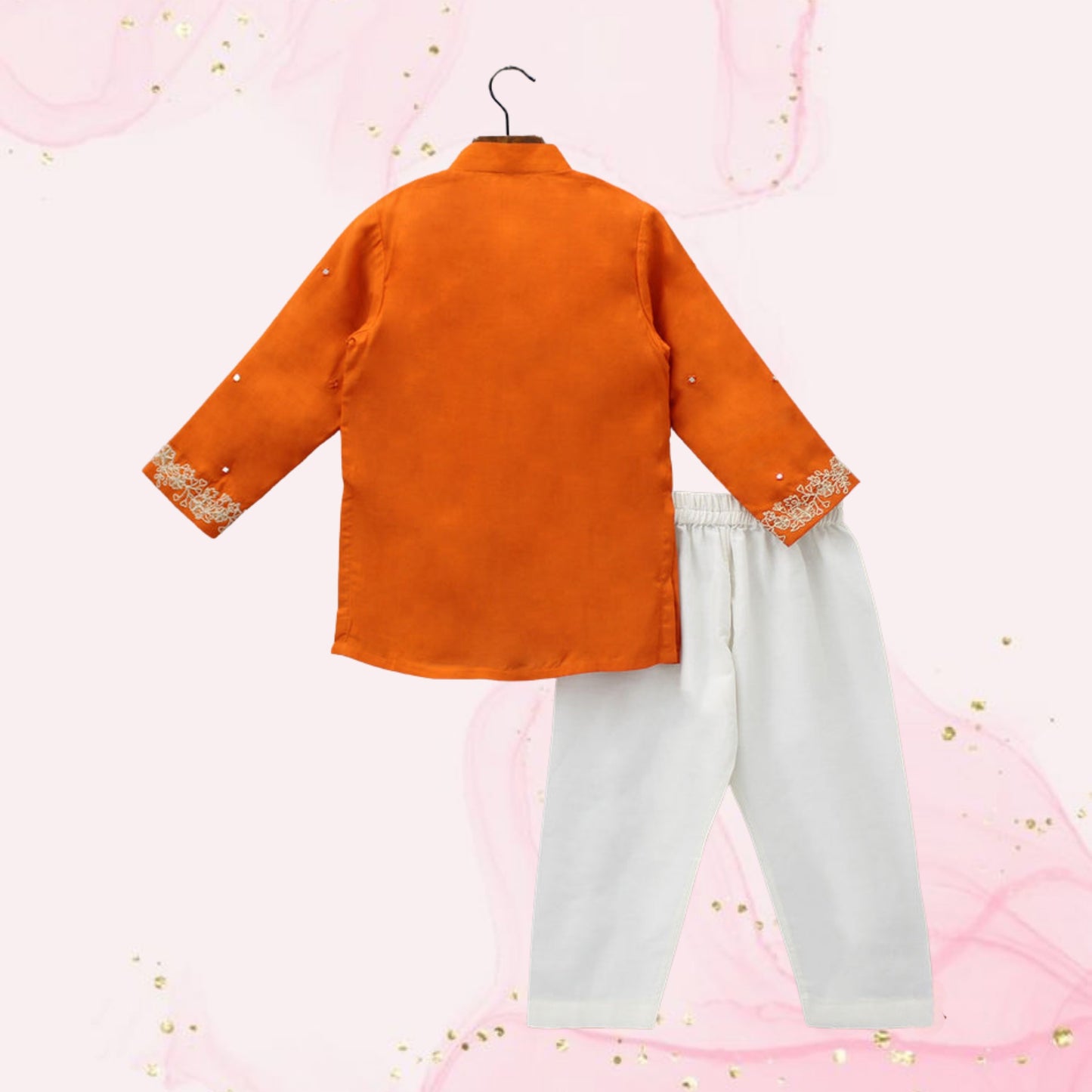 Pre Order: Orange Faux Mirror Work Kurta With Pyjama