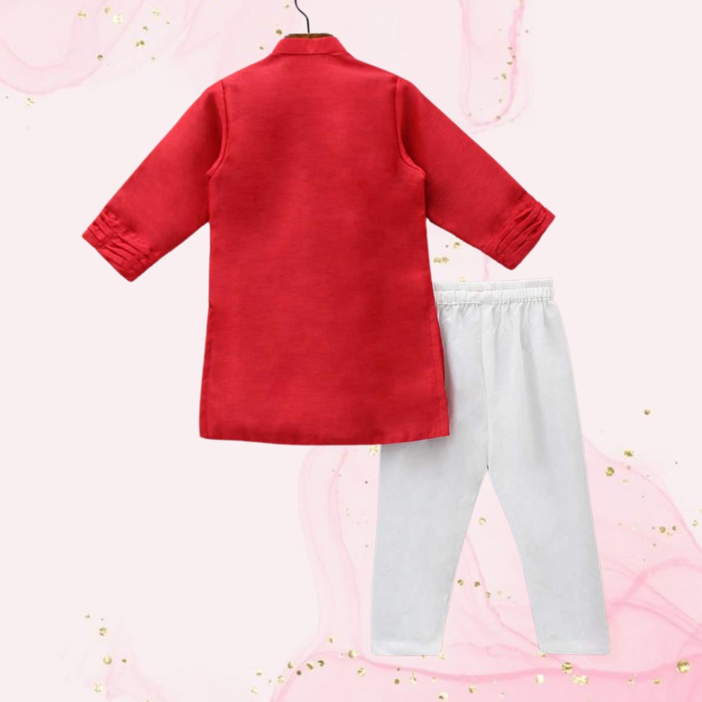 Pre Order: Chanderi Silk Red Kurta And Off White Pyjama