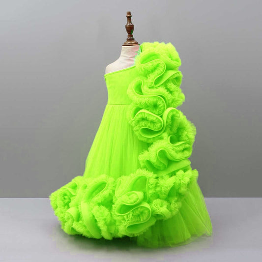 Pre Order: Neon One Shoulder Ruffle Net Gown