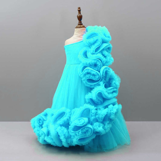 Pre Order:Graceful One Shoulder Ruffle Net Gown