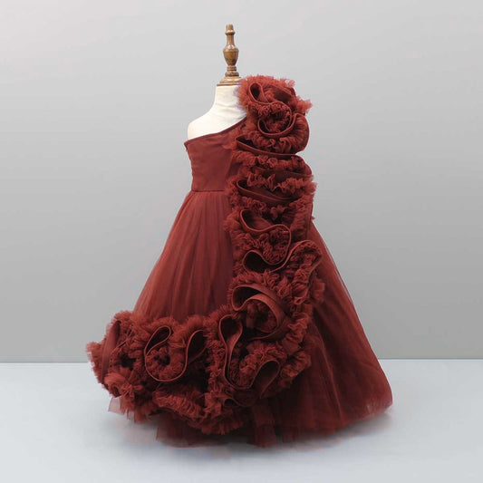 Pre Order:Exquisite One Shoulder Ruffle Net Gown