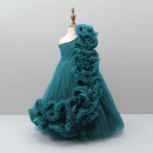 Pre Order: Elegant One Shoulder Ruffle Net Gown