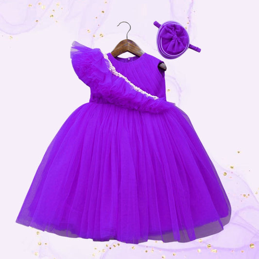 Purple Pearl Hand Embroidered Gown With Matching Bowie Head Band