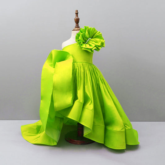 Neon High Low Ruffles Enhanced Pink Gown