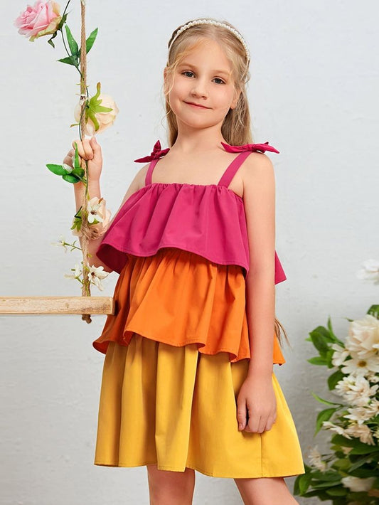 Gracious Tiered Three colour Cotton Dress