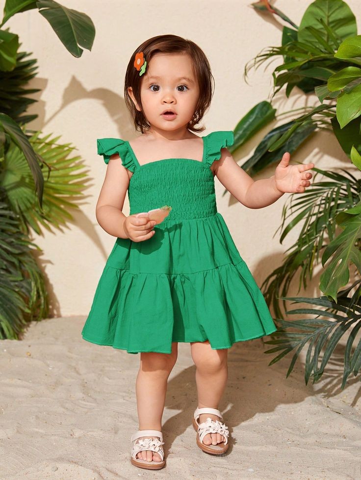 Foxy Green Tiered Cotton Dress