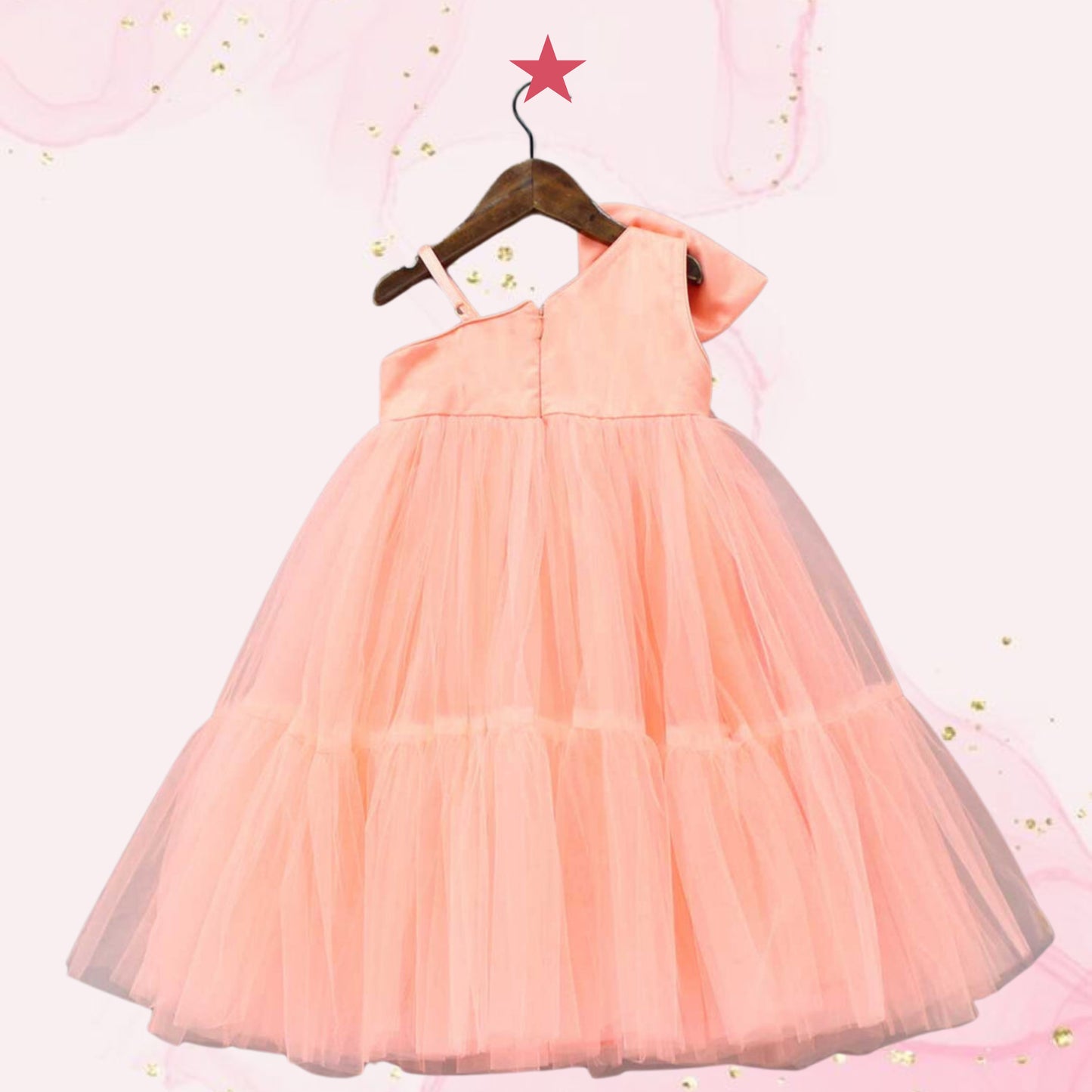 Bow Adorned Peach One Shoulder Gown