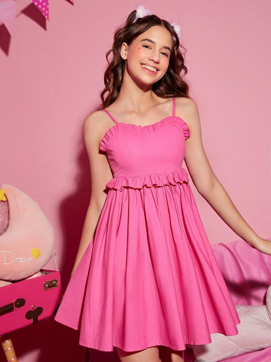 Fetching Pink Frills Cotton Dress